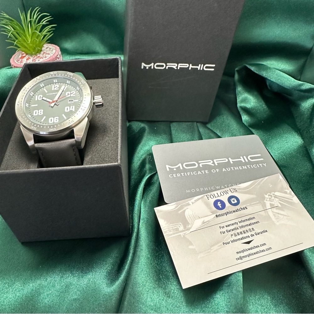 Morphic MPH6303 Stainless Steel Watch – Black Dial, Leather Band, NIB